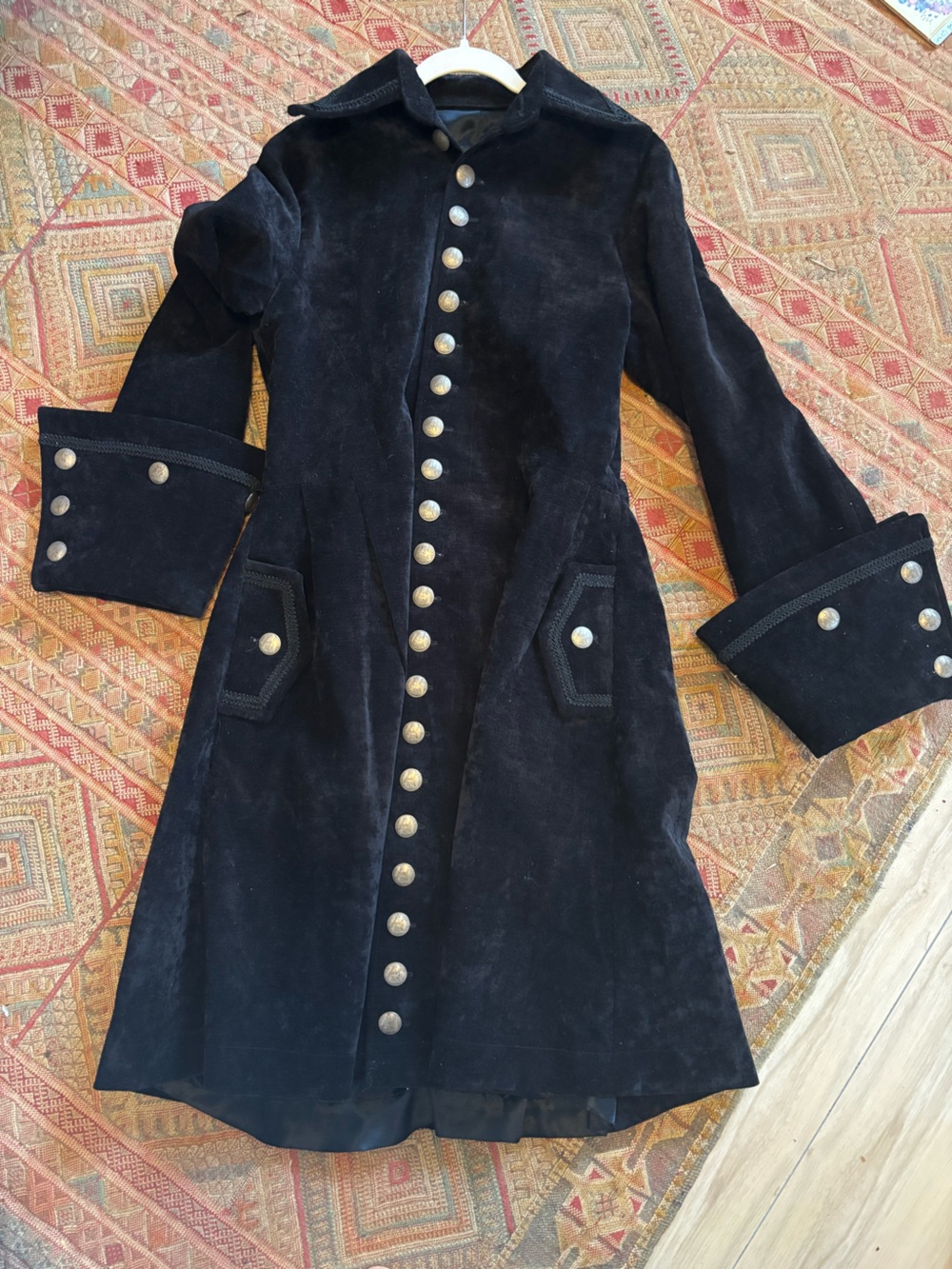 Women's Black Suede Long Button-Front Coat